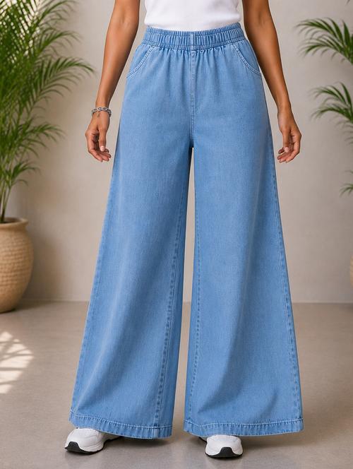 women plain mid rise wide leg jeans - 22512805 - Very Small Image - 1