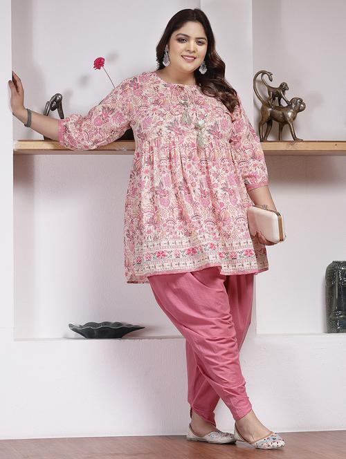 women printed tie up neck kurta and dhoti set - 22513688 - Very Small Image - 1