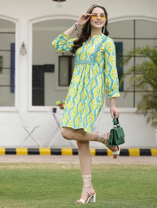 women printed mandarin neck a-line dress - 22514550 - Very Small Image - 1