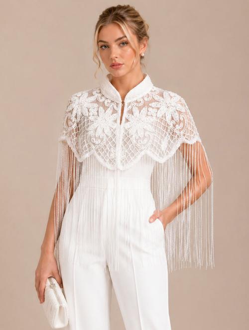 women embroidered cape with fringes - 22514917 - Very Small Image - 1
