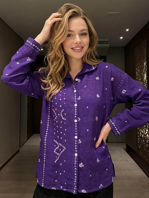 Purple Rayon Oversized Shirt - 22518981 - Very Small Image - 1