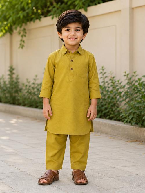 boys solid collared pathani kurta pyjama set - 22522662 - Very Small Image - 1