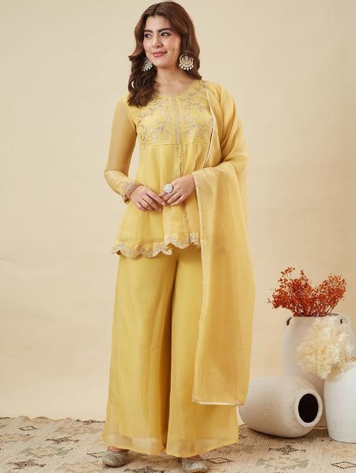 women embroidered round neck kurta palazzo set with dupatta - 22524298 - Very Small Image - 1