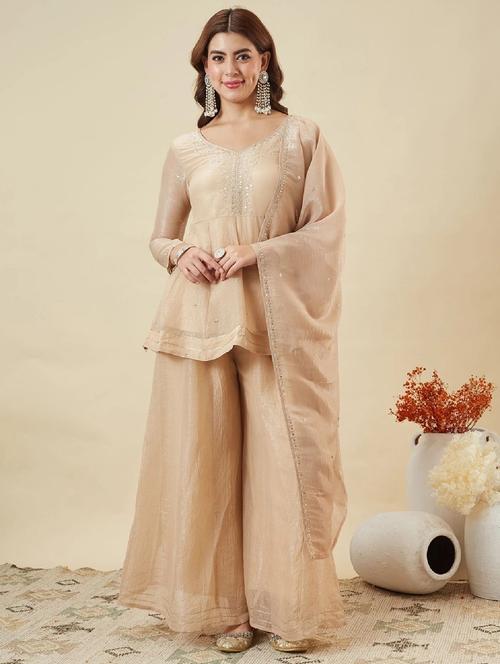 women embroidered three quarter sleeves kurta and palazzo set with dupatta - 22524301 - Very Small Image - 1
