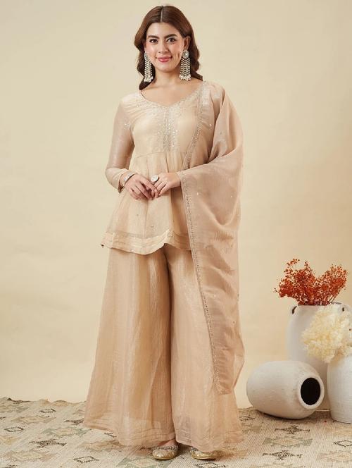 women embroidered long sleeve kurta palazzo with dupatta set - 22524463 - Very Small Image - 1
