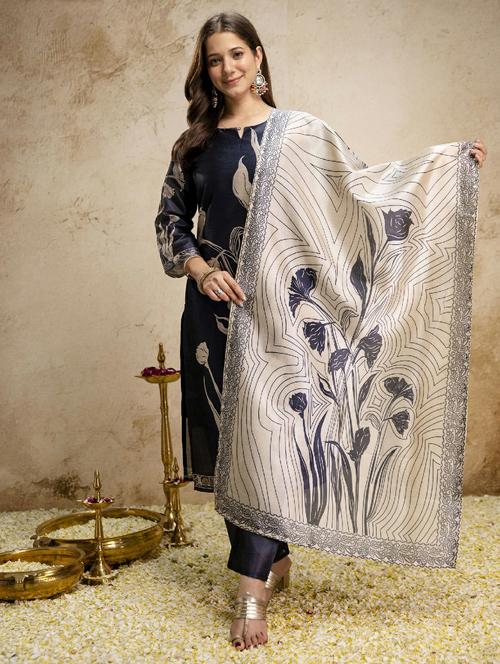 women printed three quarter sleeve kurta pant with dupatta set - 22524474 - Very Small Image - 1