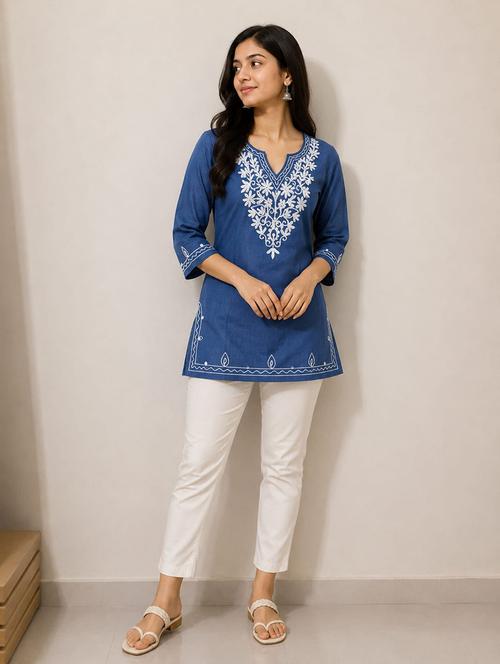 women embroidered three quarter sleeve straight kurti - 22526720 - Very Small Image - 1
