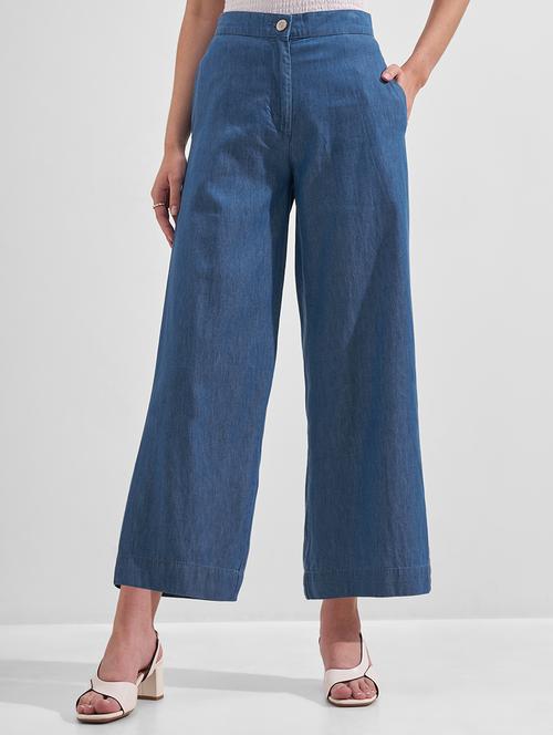 women solid mid rise wide leg trouser - 22526955 - Very Small Image - 1