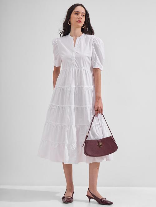 women solid mandarin neck tiered dress - 22526971 - Very Small Image - 1