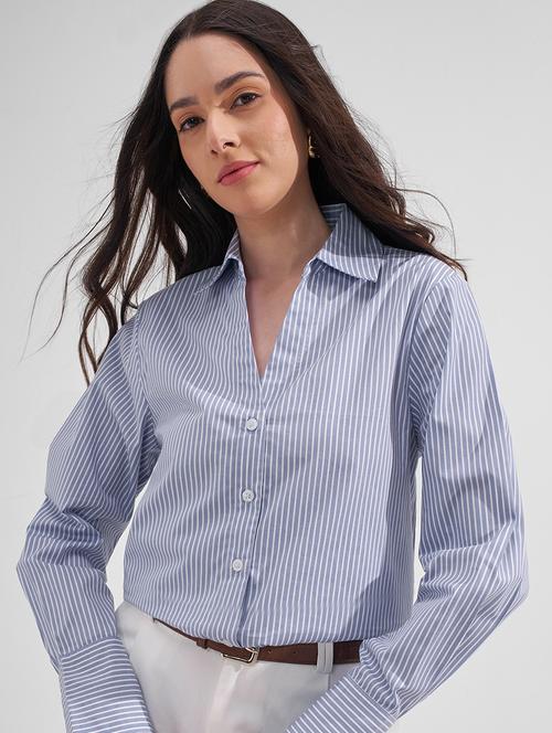women striped collared long sleeves regular shirt - 22527037 - Very Small Image - 1