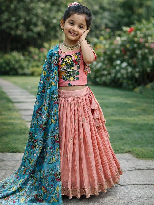 Girls Printed Round Neck Lehenga Choli Set - 22527106 - Very Small Image - 1