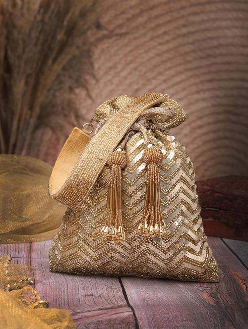 gold suede embellished chevron sequin potli bag - 22528971 - Very Small Image - 1