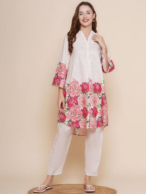 women floral three quarter sleeve ethnic co-ord set - 22540015 - Very Small Image - 1