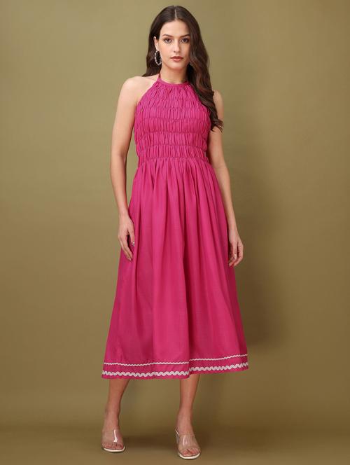 women solid halter neck fit and flare dress - 22541018 - Very Small Image - 1