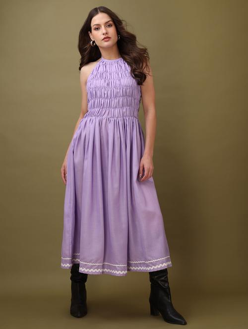 women solid halter neck fit and flare dress - 22541019 - Very Small Image - 1