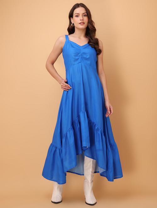 women solid shoulder strap high low dress - 22541030 - Very Small Image - 1