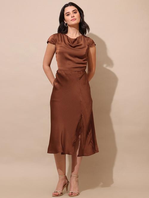 women solid cap sleeves fit and flare dress - 22541072 - Very Small Image - 1