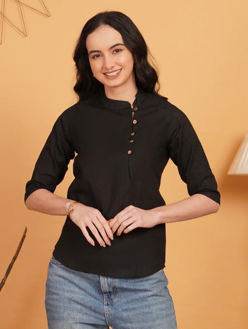 women solid three quarter sleeve ethnic top - 22541392 - Very Small Image - 1