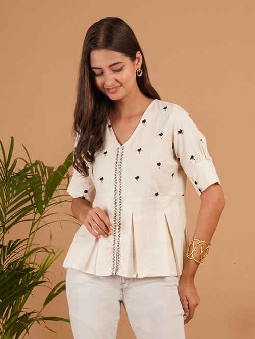 women embroidered puff sleeve a line top - 22541841 - Very Small Image - 1