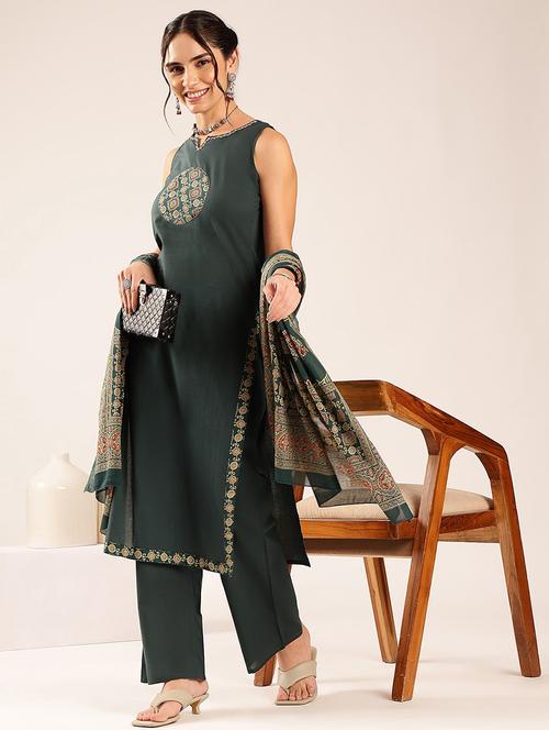 women printed sleeveless kurta pant set with dupatta - 22548337 - Very Small Image - 1