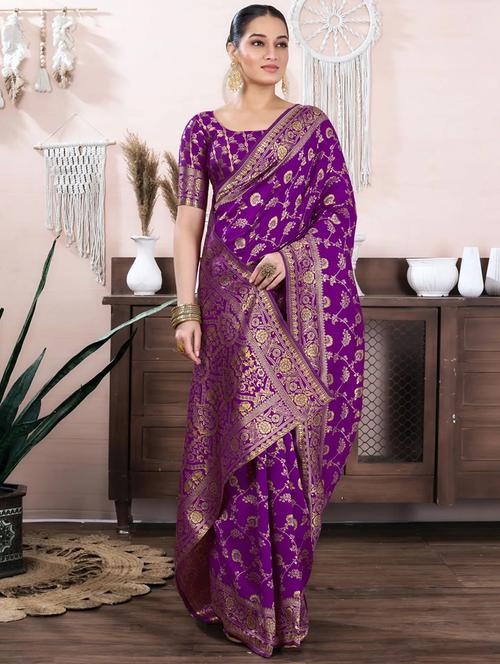 Women Self Design Banarasi Saree With Blouse - 22548549 - Very Small Image - 1