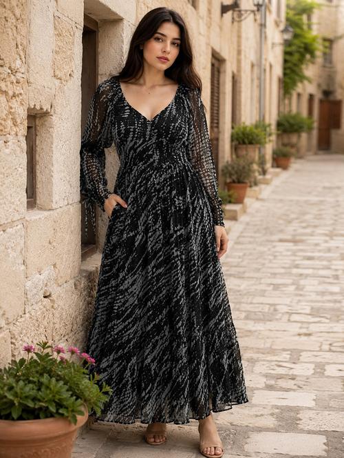 women printed long sleeve maxi wrap dress - 22548901 - Very Small Image - 1