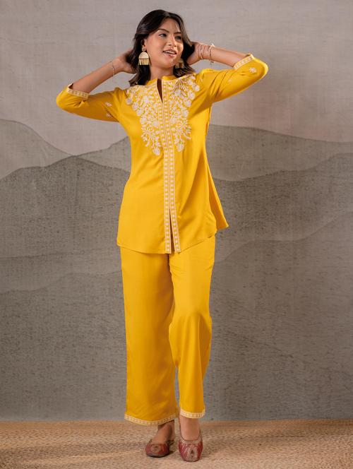 women embroidered three quarter sleeve ethnic co-ord set - 22550047 - Very Small Image - 1