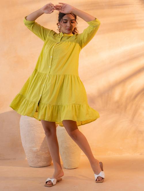 women self design three quarter sleeves tiered dress - 22550110 - Very Small Image - 1