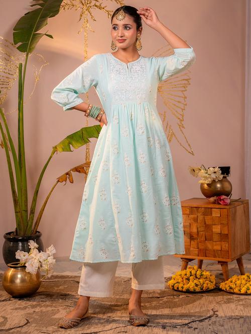 women embroidered three quarter sleeves a-line kurta - 22550211 - Very Small Image - 1