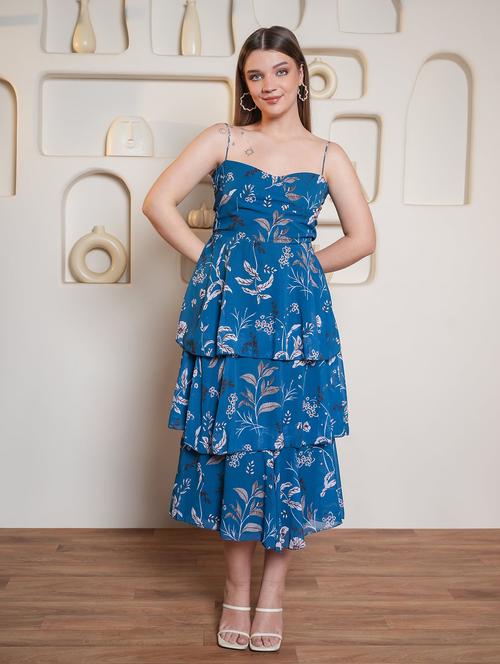 women printed shoulder strap layered dress - 22553370 - Very Small Image - 1