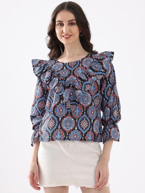 black cotton blend regular top - 22553605 - Very Small Image - 1