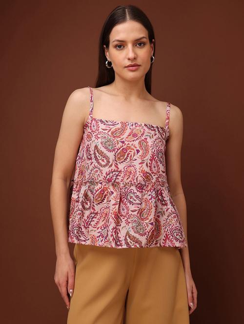 pink cotton blend tiered top - 22553631 - Very Small Image - 1