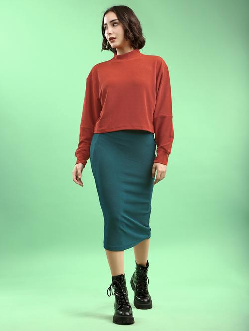 rust lycra blend top and skirt set coord - 22553728 - Very Small Image - 1