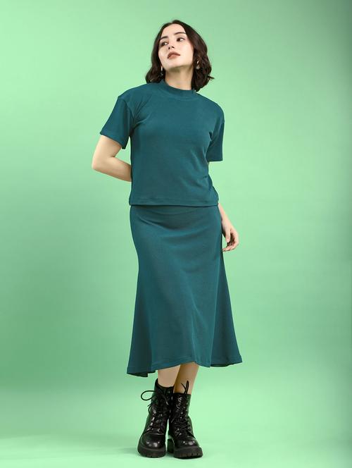 women solid short sleeves top and skirt set - 22553736 - Very Small Image - 1