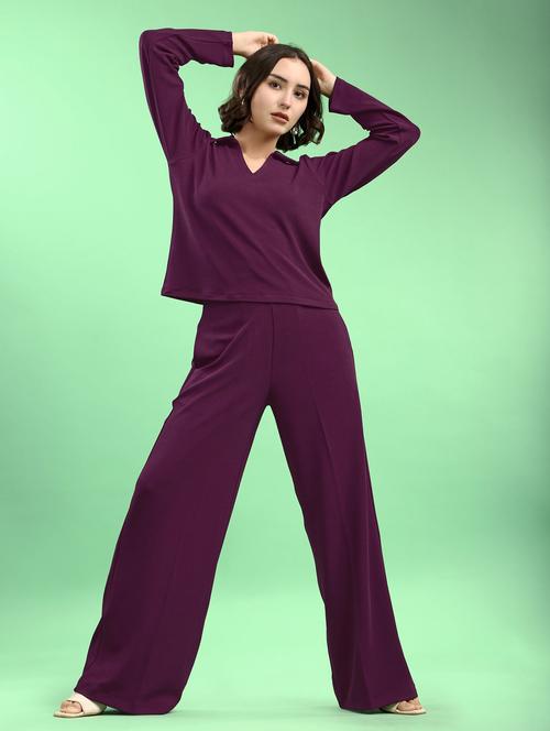 women solid long sleeves t-shirt and trouser set - 22553742 - Very Small Image - 1