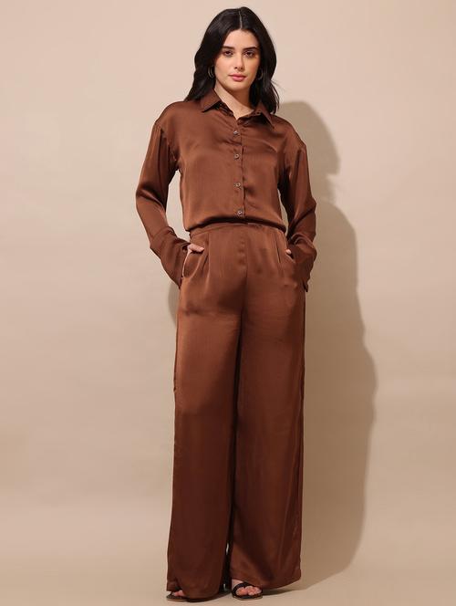 women solid long sleeves shirt and trouser co-ord set - 22553755 - Very Small Image - 1
