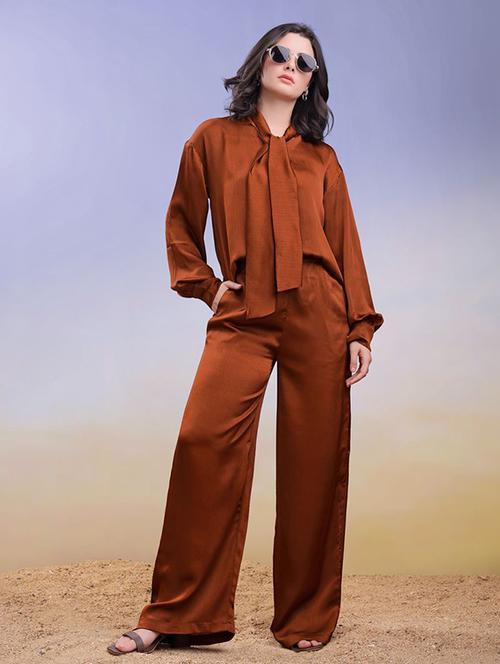 women solid long sleeves top and trouser co-ord set - 22553760 - Very Small Image - 1
