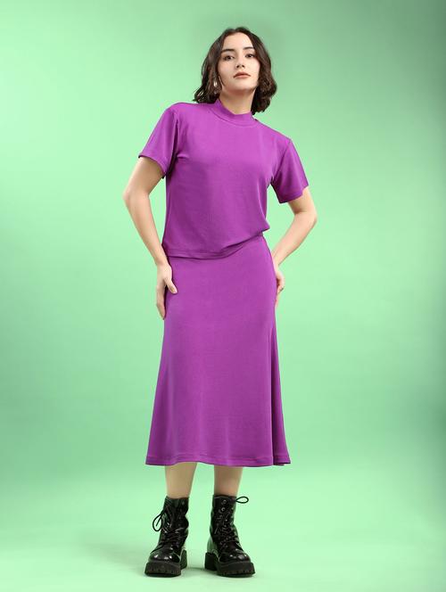 women solid short sleeves top and skirt co-ord set - 22554081 - Very Small Image - 1