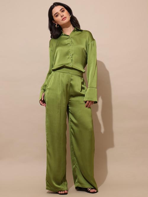women solid long sleeves shirt  and trouser co-ord set - 22554102 - Very Small Image - 1