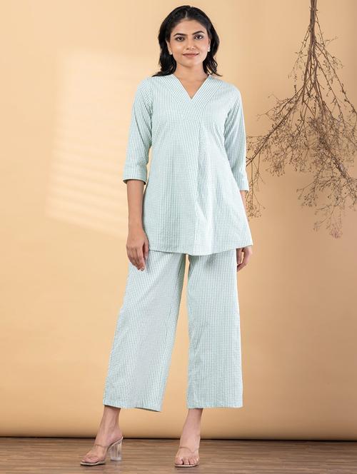 Women Checkered Three Quarter Sleeve Ethnic Co-ord Set - 22554470 - Very Small Image - 1
