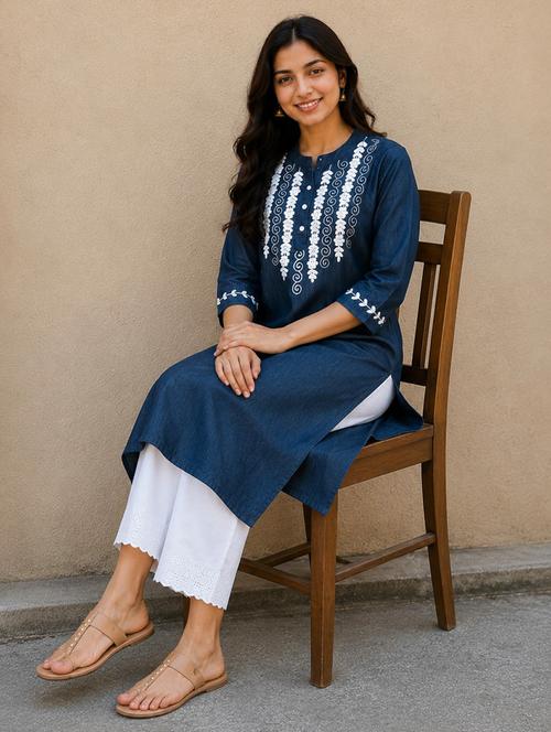 women embroidered three quarter sleeve straight kurta - 22554854 - Very Small Image - 1