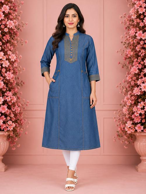women embroidered three quarter sleeve a-line kurta - 22554859 - Very Small Image - 1