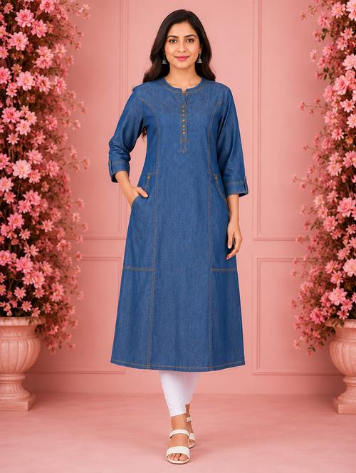 women solid three quarter sleeve a-line kurta - 22554860 - Very Small Image - 1