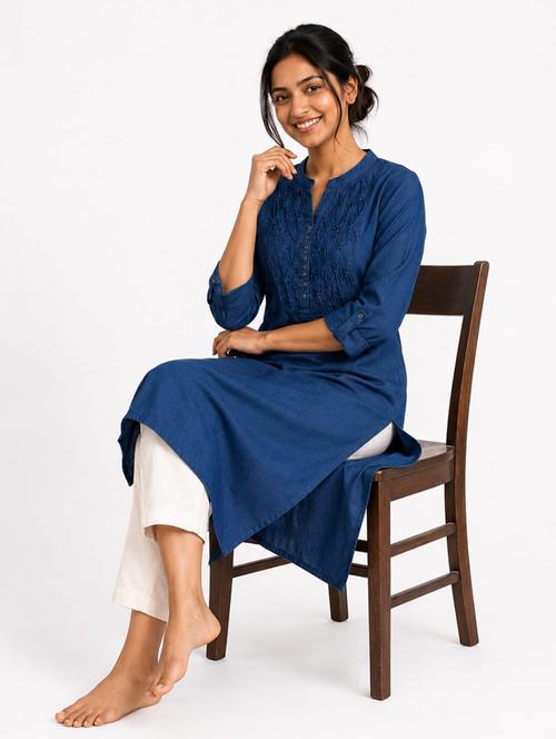 women embroidered three quarter sleeve straight kurta - 22554863 - Very Small Image - 1