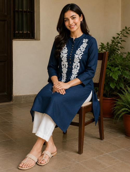 women embroidered three quarter sleeve straight kurta - 22554867 - Very Small Image - 1