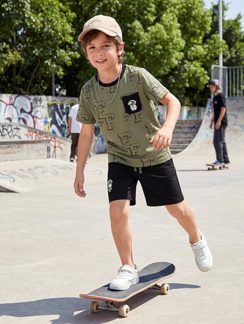 boys printed round neck t-shirt and shorts set - 22557053 - Very Small Image - 1