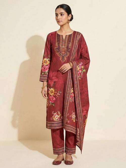Women Printed Long Sleeve Kurta Pant With Dupatta Set - 22558339 - Very Small Image - 1