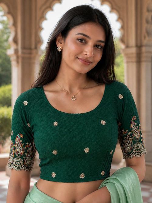 Women Embroidered Round Neck Stitched Blouse - 22561454 - Very Small Image - 1