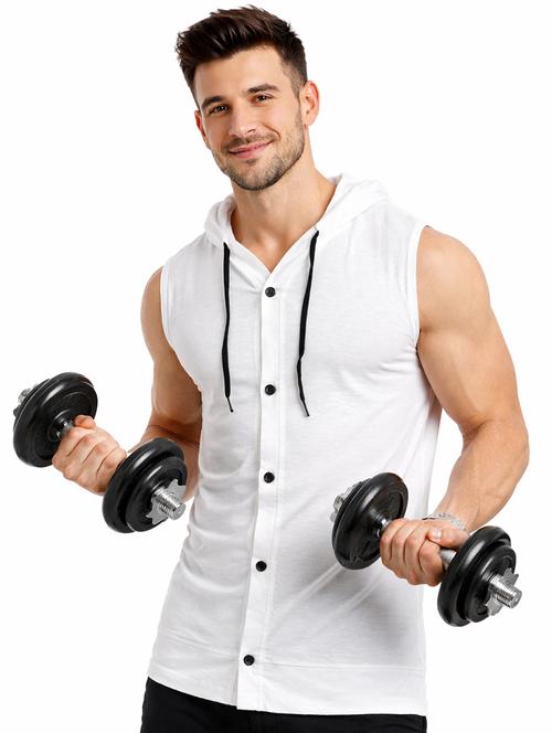men solid sleeveless hooded t-shirt - 22563350 - Very Small Image - 1