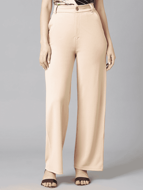 women solid high rise regular fit straight trouser - 22565271 - Very Small Image - 1